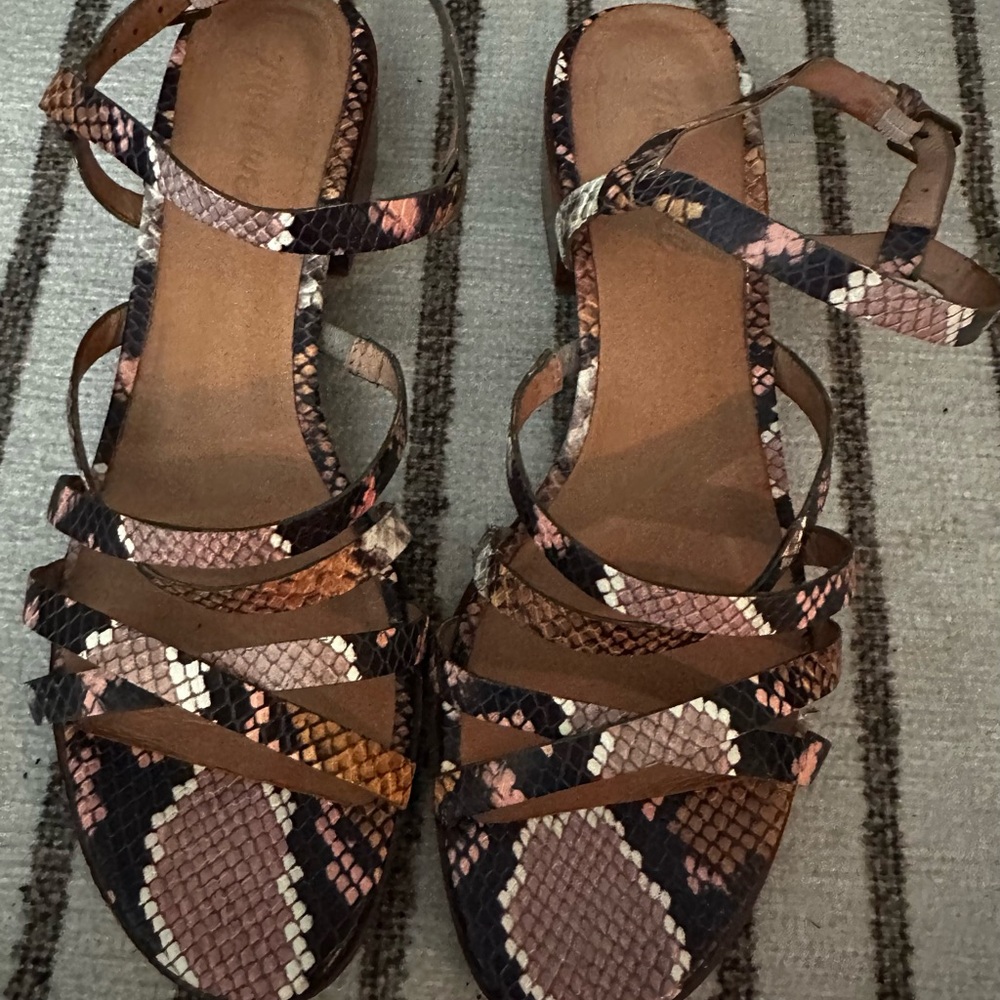 Madewell Snakeskin Strappy Sandals - Brown and Pink